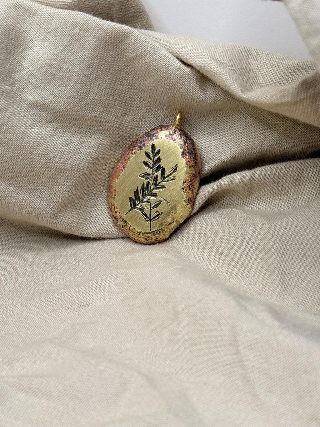 Hand Engraved Brass Flower Pendant Necklace – Personalized Botanical Jewelry