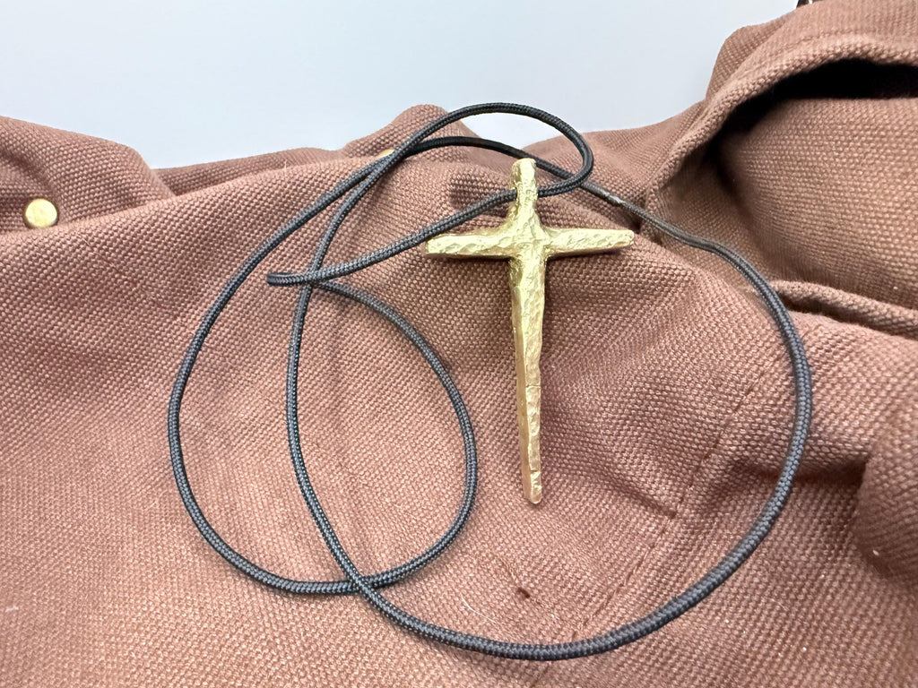 Hand-Forged Brass Cross Necklace | Rustic Christian Pendant