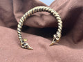 Handcrafted Brass Raven Skull Torque Bracelet | Norse-Inspired Open Cuff | Rustic Cast Jewelry