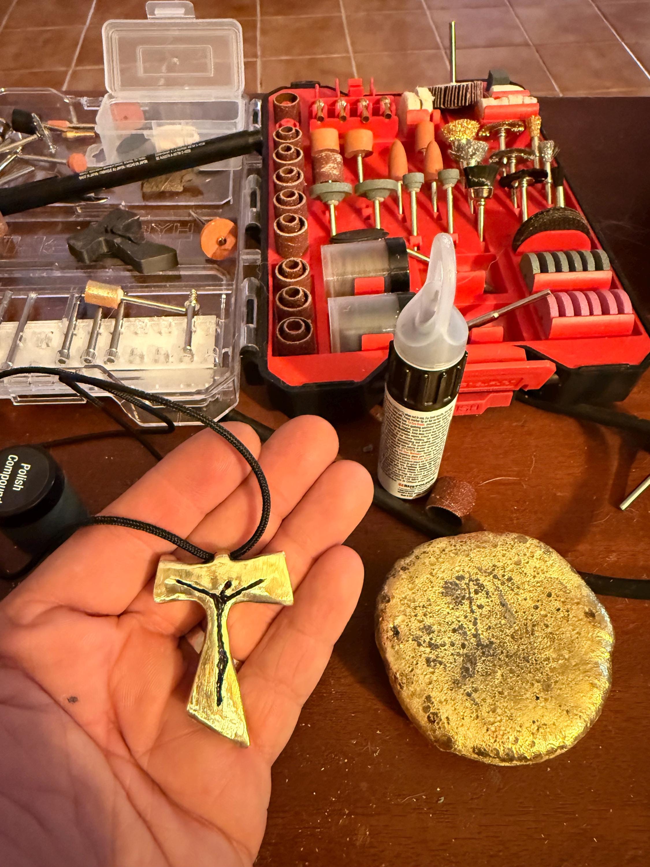 Brass Tau Cross Neclace; Handmade in the USA.