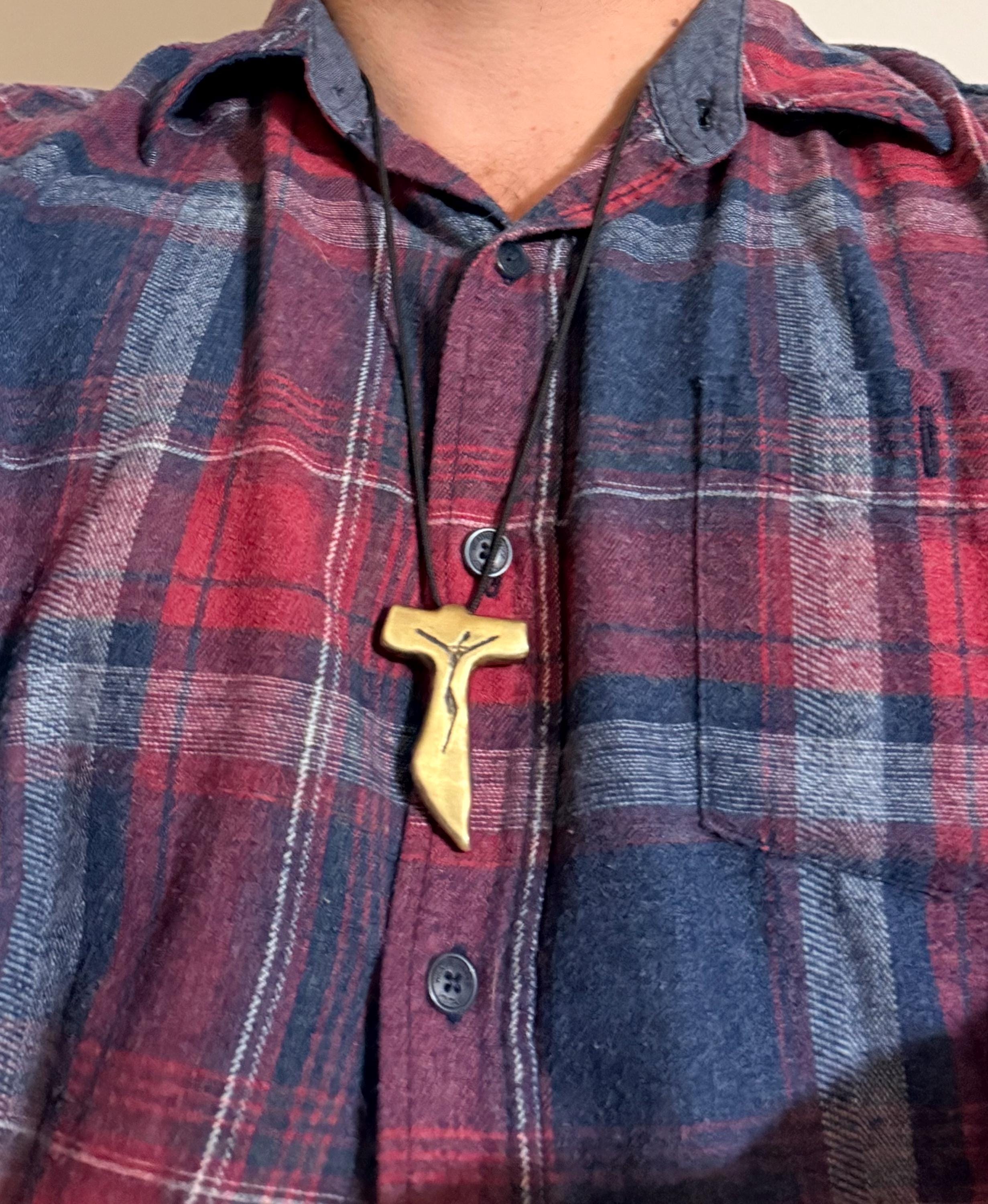Brass Tau Cross Neclace; Handmade in the USA.