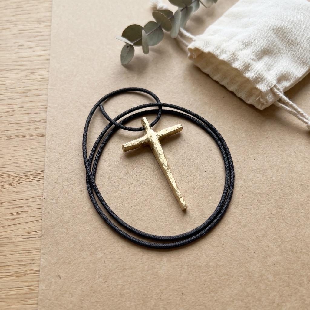Hand-Forged Brass Cross Necklace | Rustic Christian Pendant