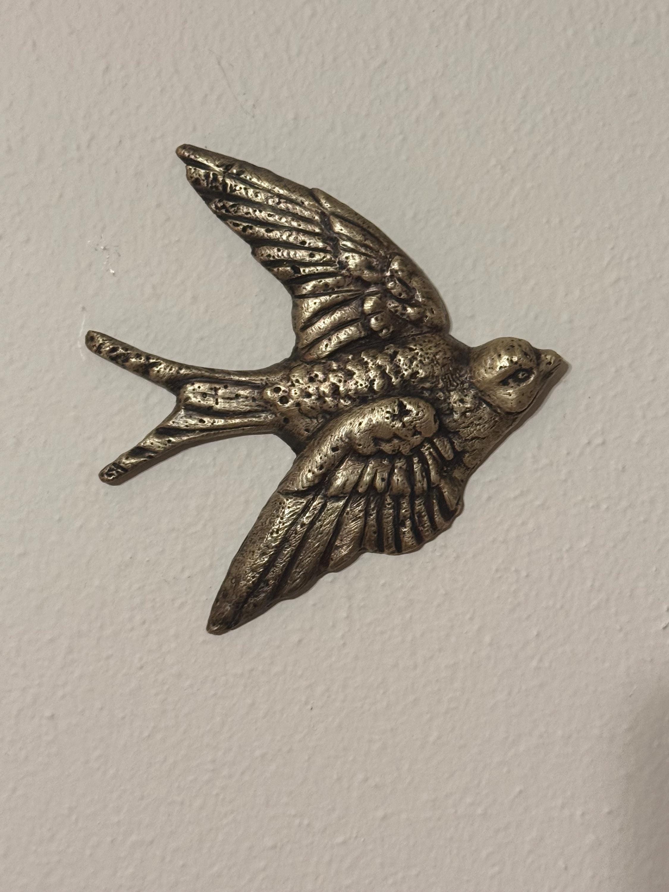 Solid Brass Flying Swallow Wall Decor | Vintage Style Bird Plaque | Rustic Farmhouse Accent