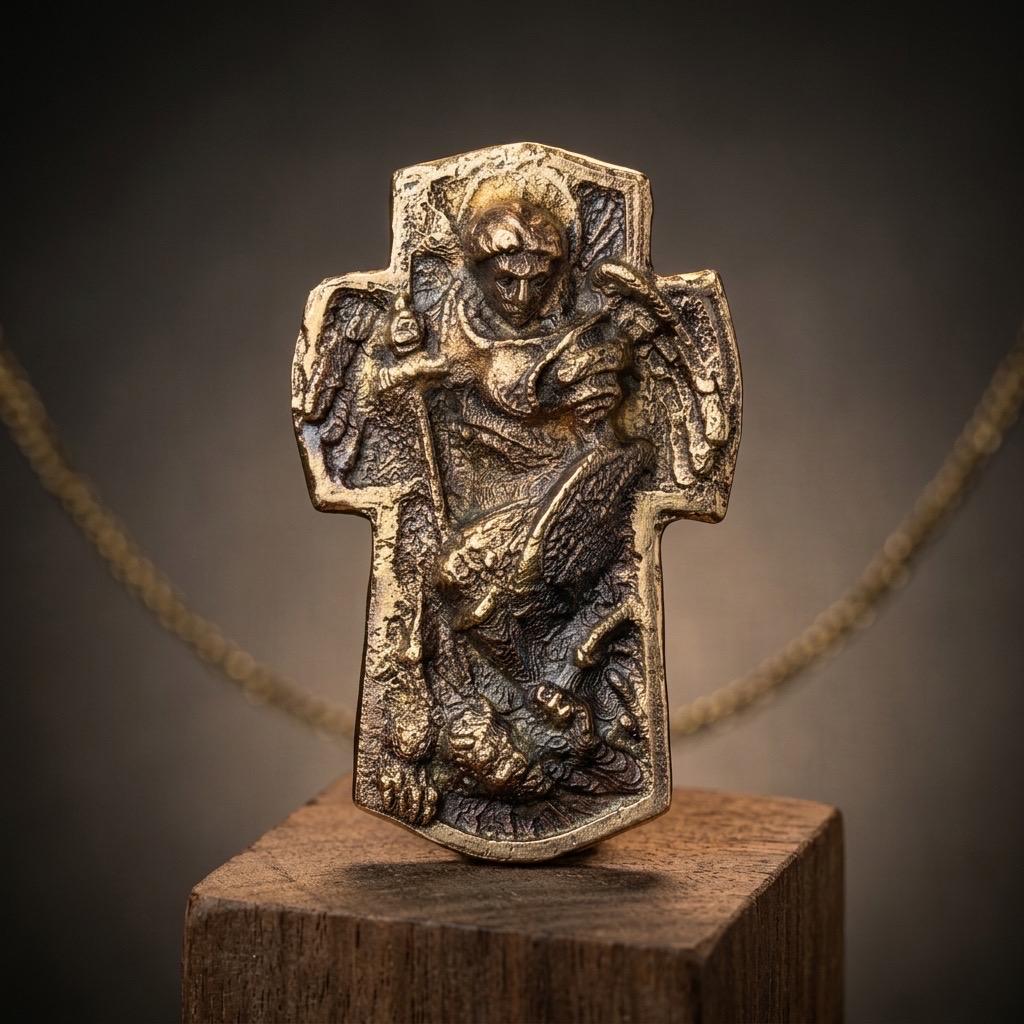 Hand-Cast Solid Brass St. Michael Plaque – Christian Home Altar Icon
