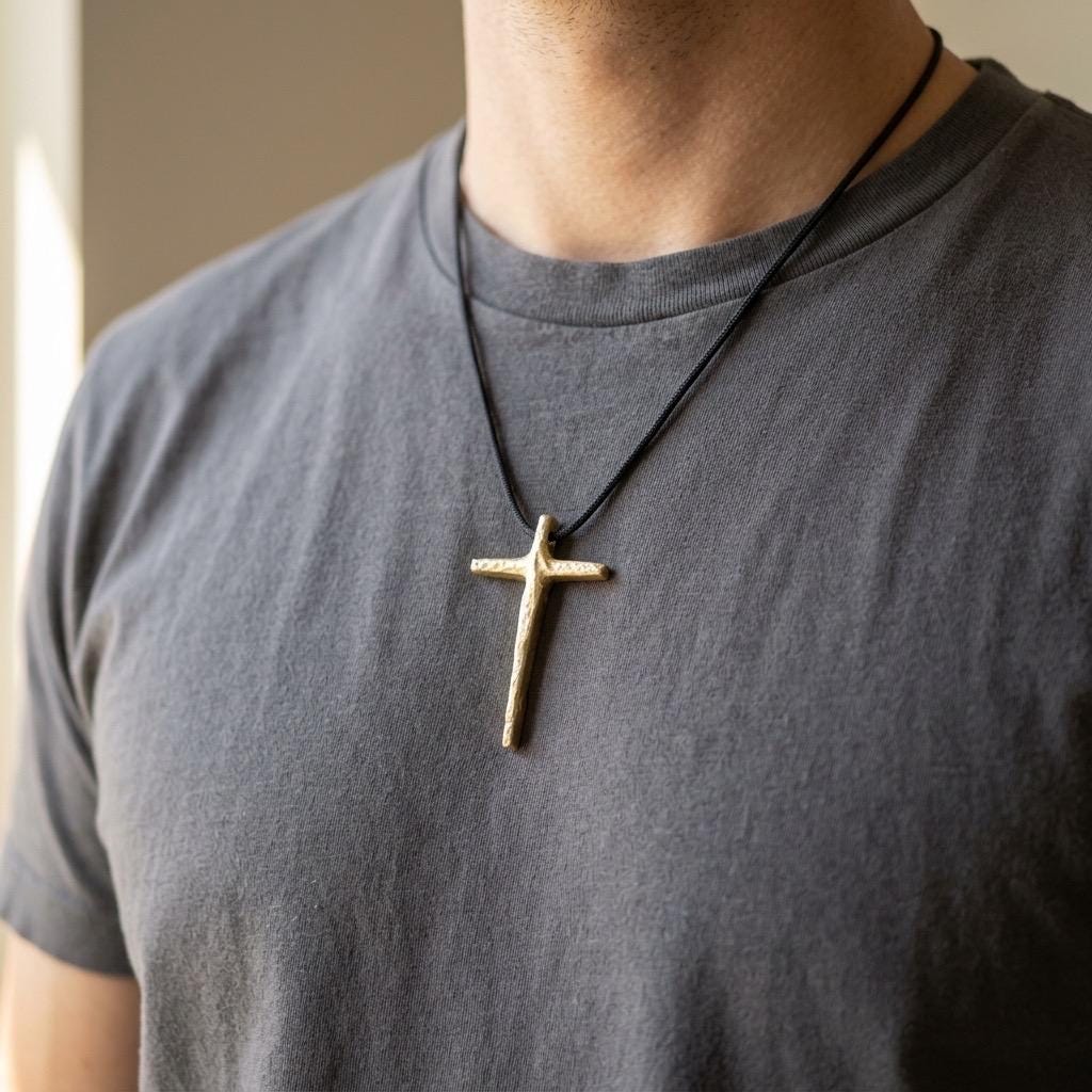 Hand-Forged Brass Cross Necklace | Rustic Christian Pendant