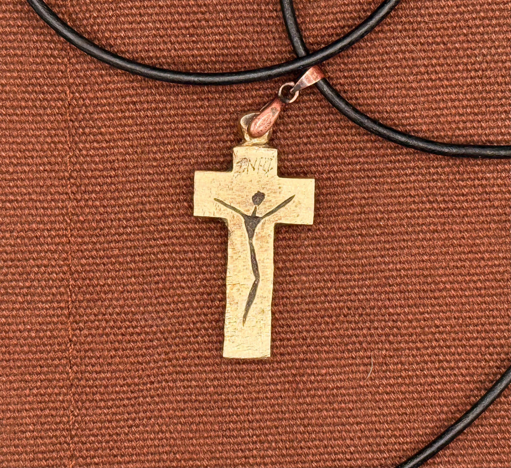 Hand-Engraved Brass Crucifix | Minimalistic Christian Pendant