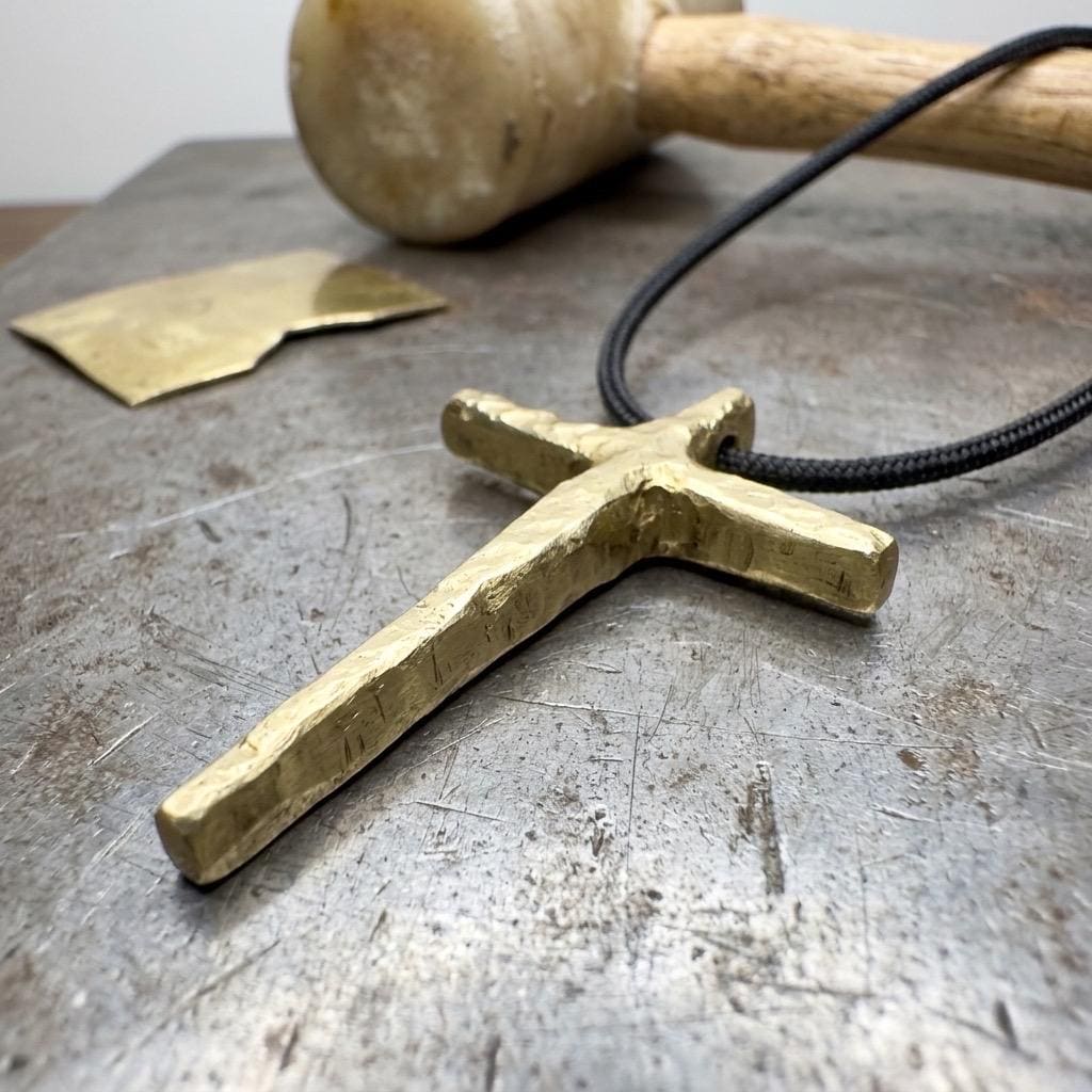 Hand-Forged Brass Cross Necklace | Rustic Christian Pendant