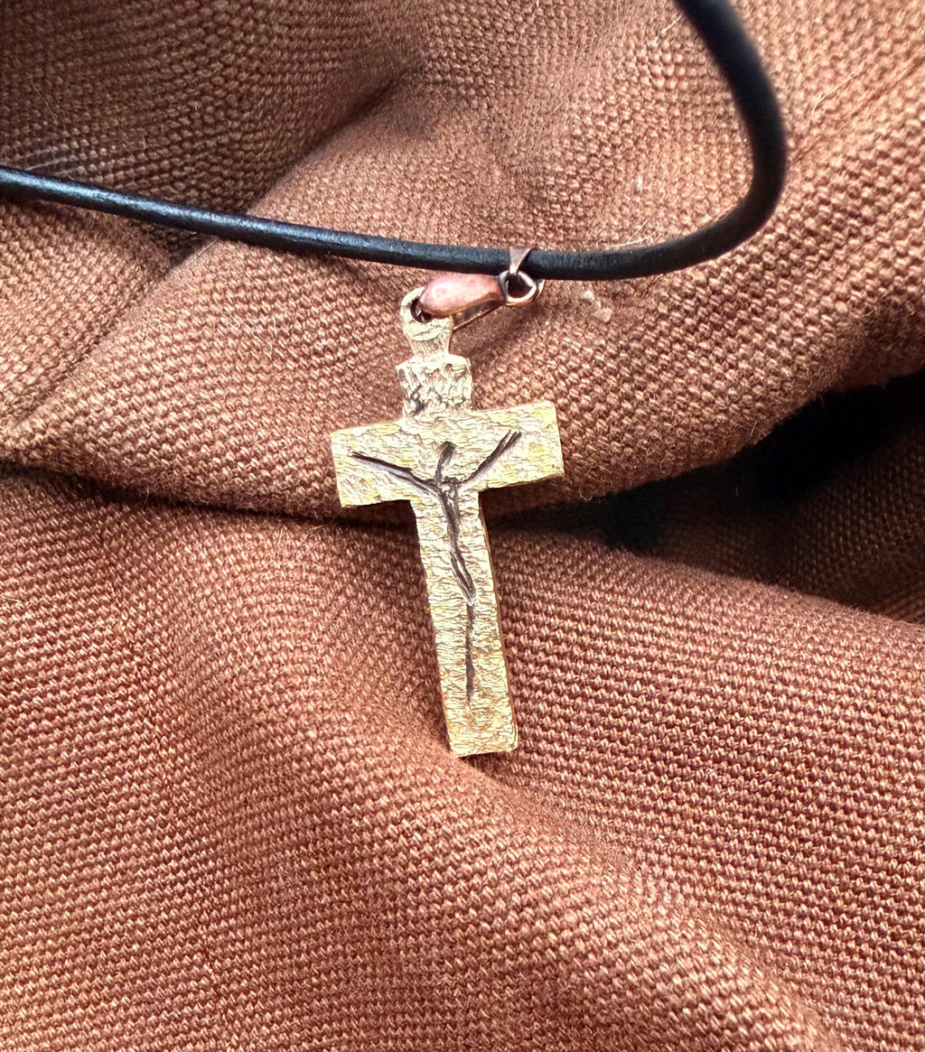 Hand-Engraved Brass Crucifix | Minimalistic Christian Pendant