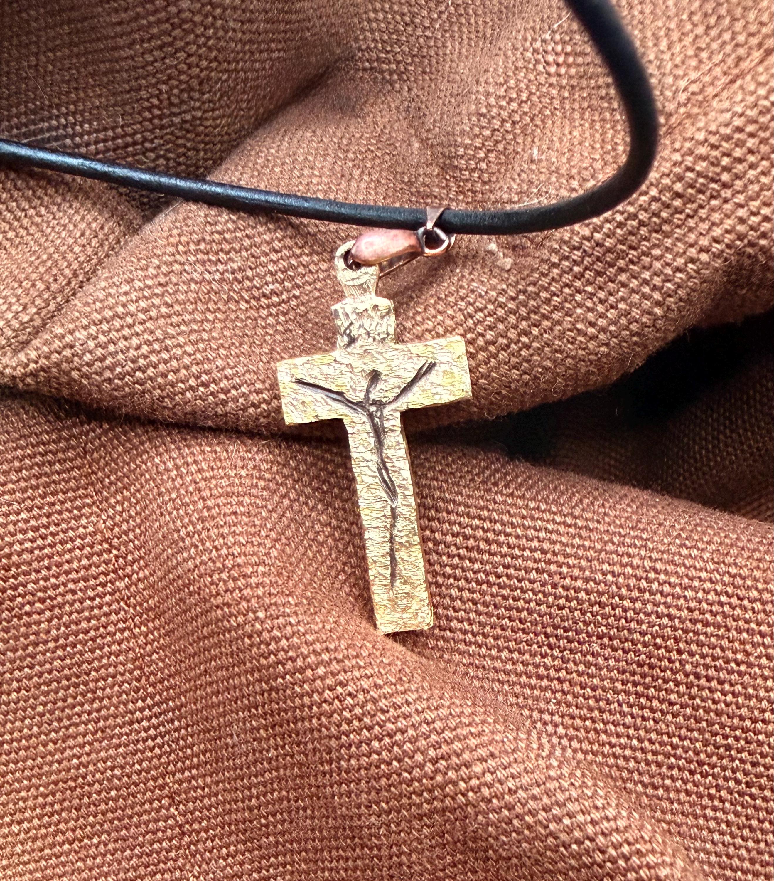 Hand-Engraved Brass Crucifix | Minimalistic Christian Pendant