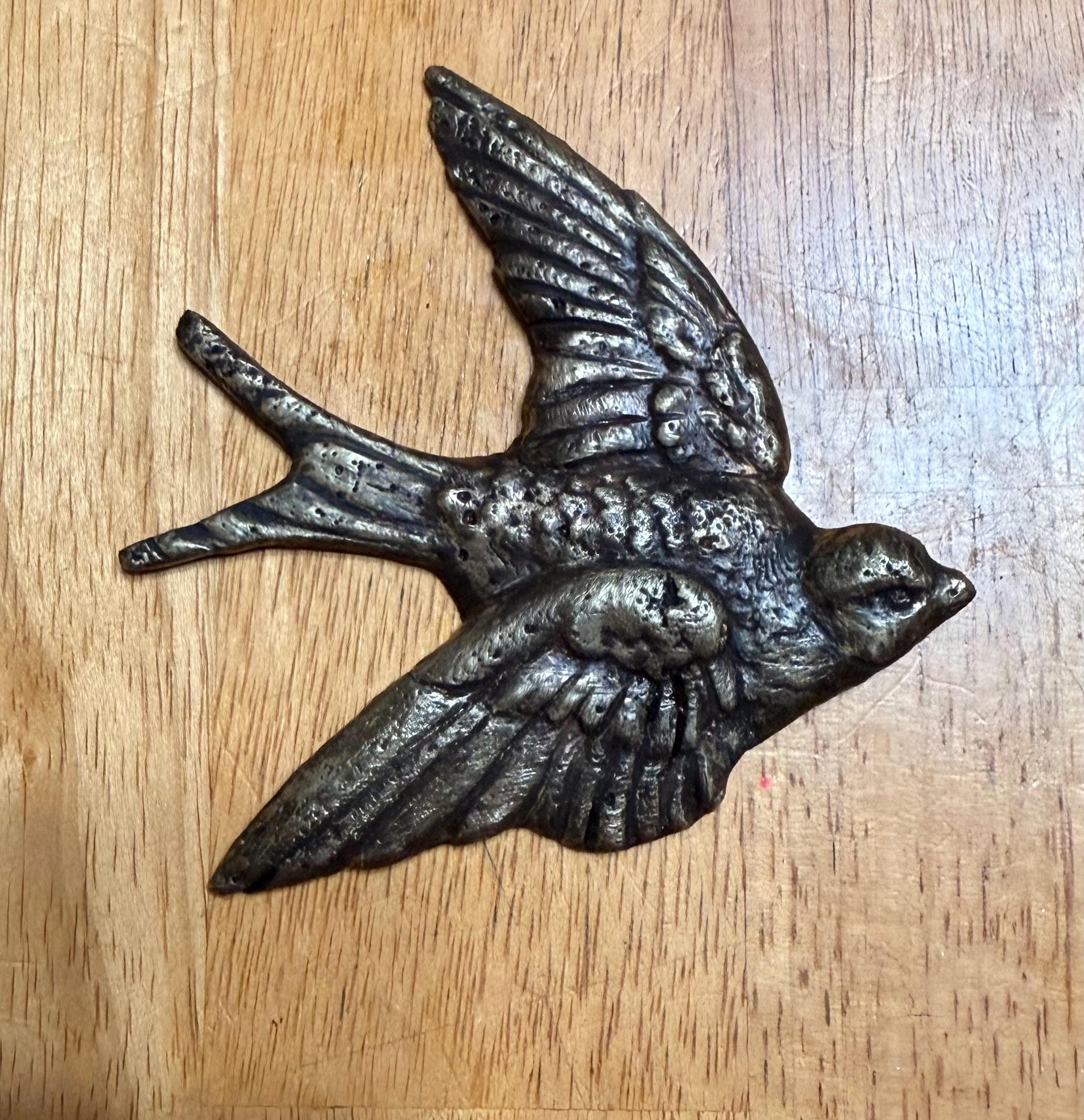 Solid Brass Flying Swallow Wall Decor | Vintage Style Bird Plaque | Rustic Farmhouse Accent