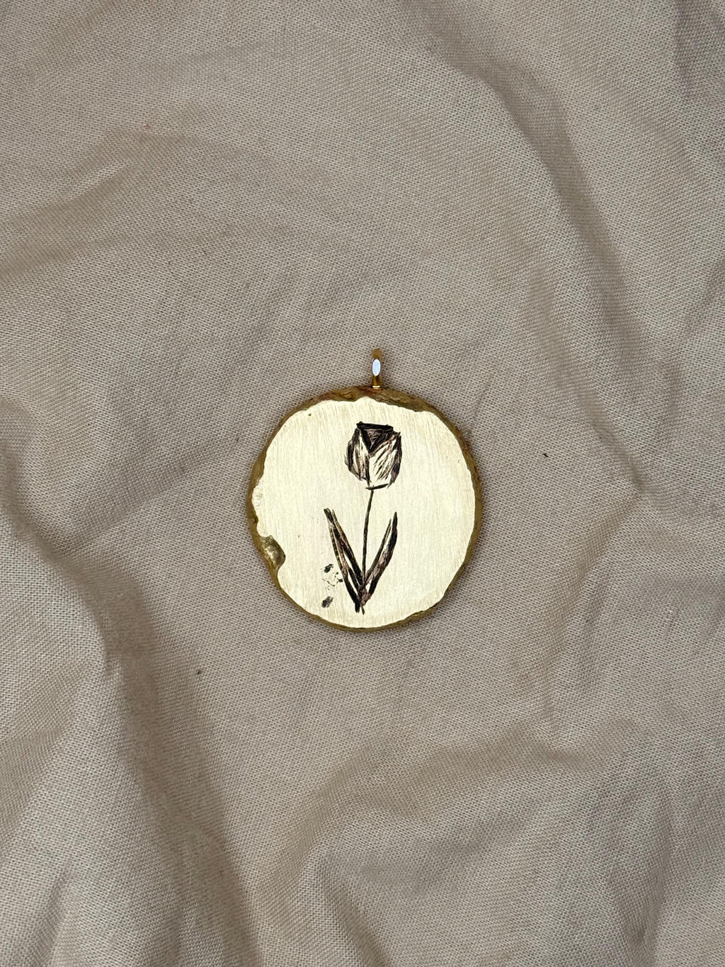 Hand Engraved Brass Flower Pendant Necklace – Personalized Botanical Jewelry