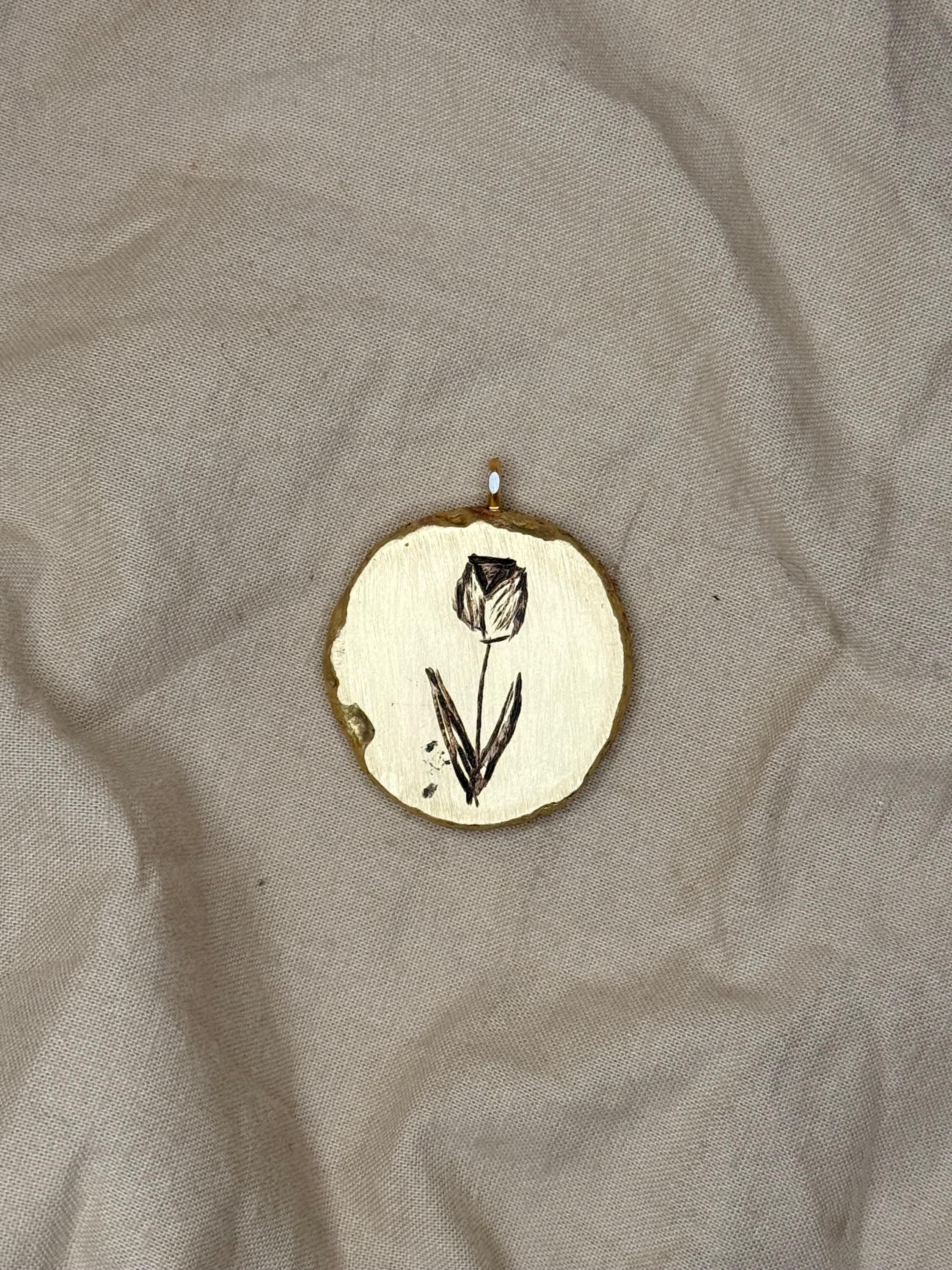 Hand Engraved Brass Flower Pendant Necklace – Personalized Botanical Jewelry