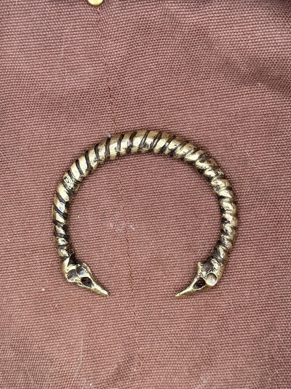 Handcrafted Brass Raven Skull Torque Bracelet | Norse-Inspired Open Cuff | Rustic Cast Jewelry